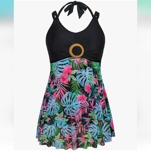 KIM CURVY 2 Piece Mesh Tummy Control Tankini Swimsuit Boy Shorts